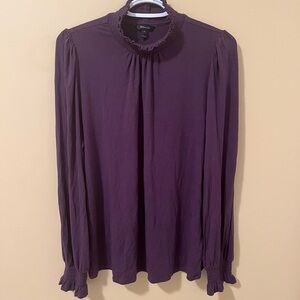 RW&Co Long Sleeve Smocked Neck Blouse – dark eggplant